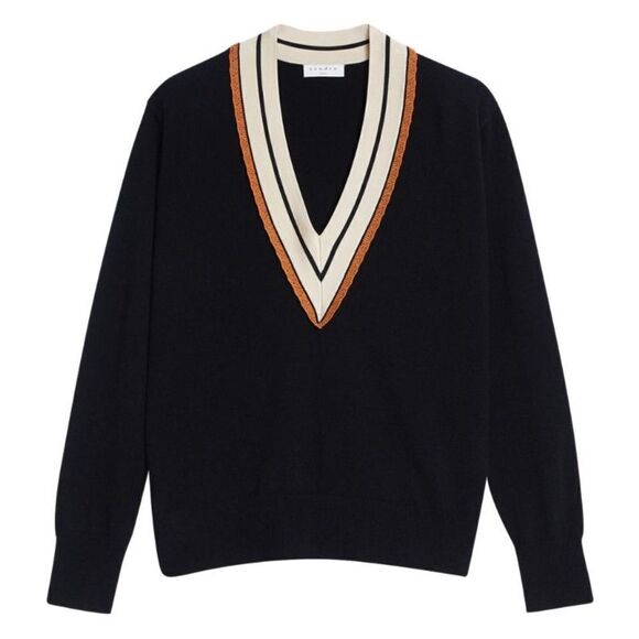 Sandro Colle Wool Cashmere Black Sweater V Neck Size 2 - Picture 7 of 16